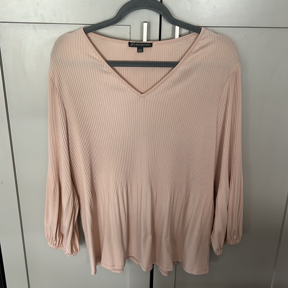 Adrianna Papell Blush Top Long Sleeves Blouse Light Pink Casual Stretchy Large L